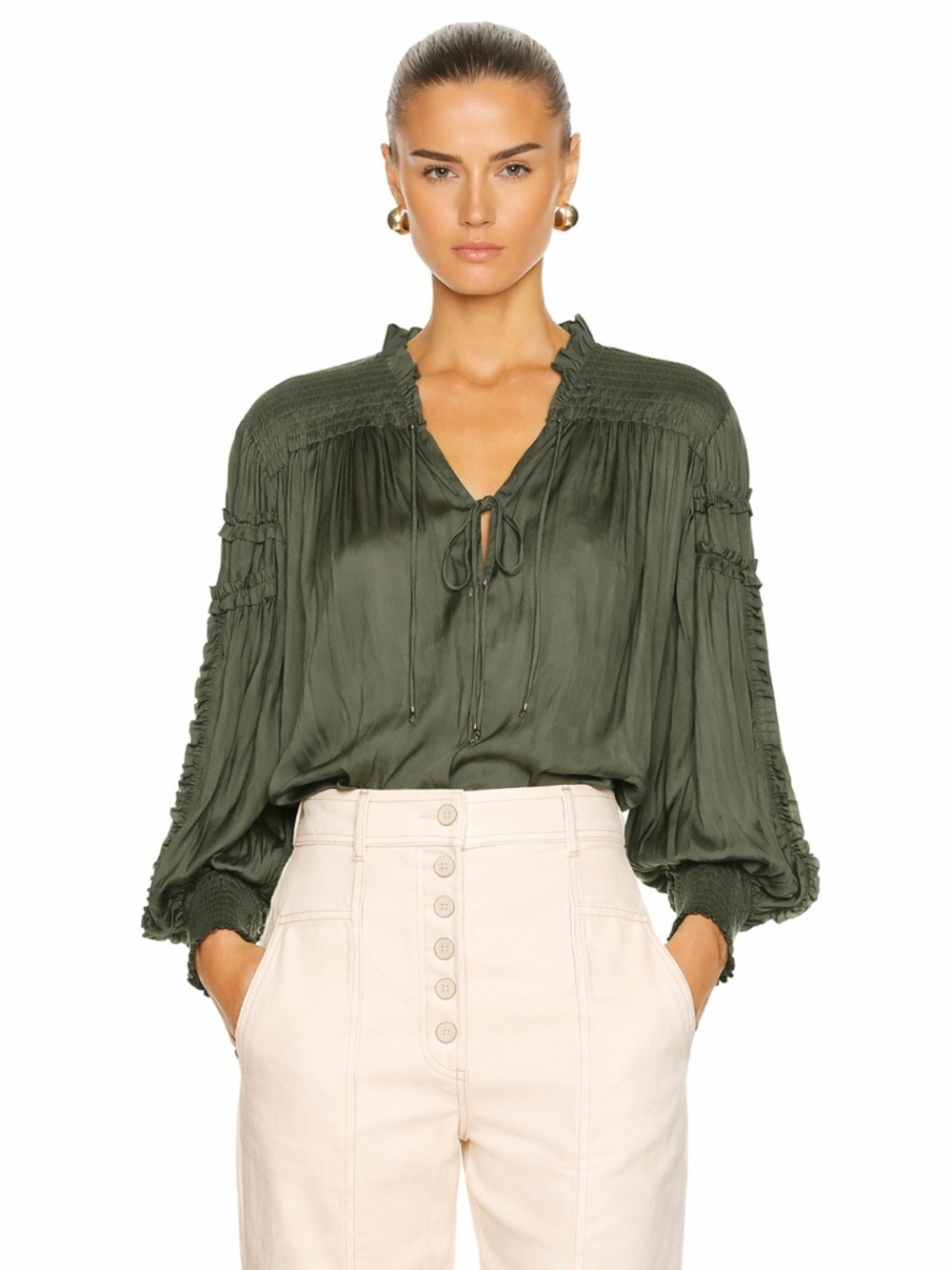 Ulla Johnson Fernanda Blouse Forest Green Boho Taylor Swift Fearless, 10, NWT - Picture 2 of 9